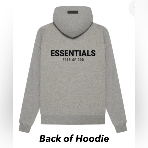 Essentials Fear of God Dark Oatmeal Hoodie with Black Lettering, LARGE - Picture 3 of 10